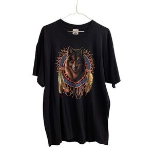 Vintage Wolf Dream Catcher T Shirt Size XL Black Hippie Granola Unisex